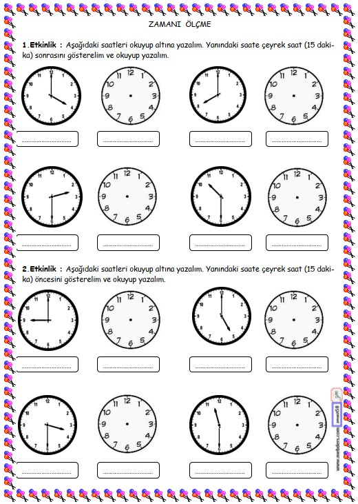2. Sınıf Matematik Zamanı Ölçme Etkinliği 10