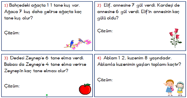 1.Sınıf Matematik Toplama İşlemi ile İlgili Problemler 2