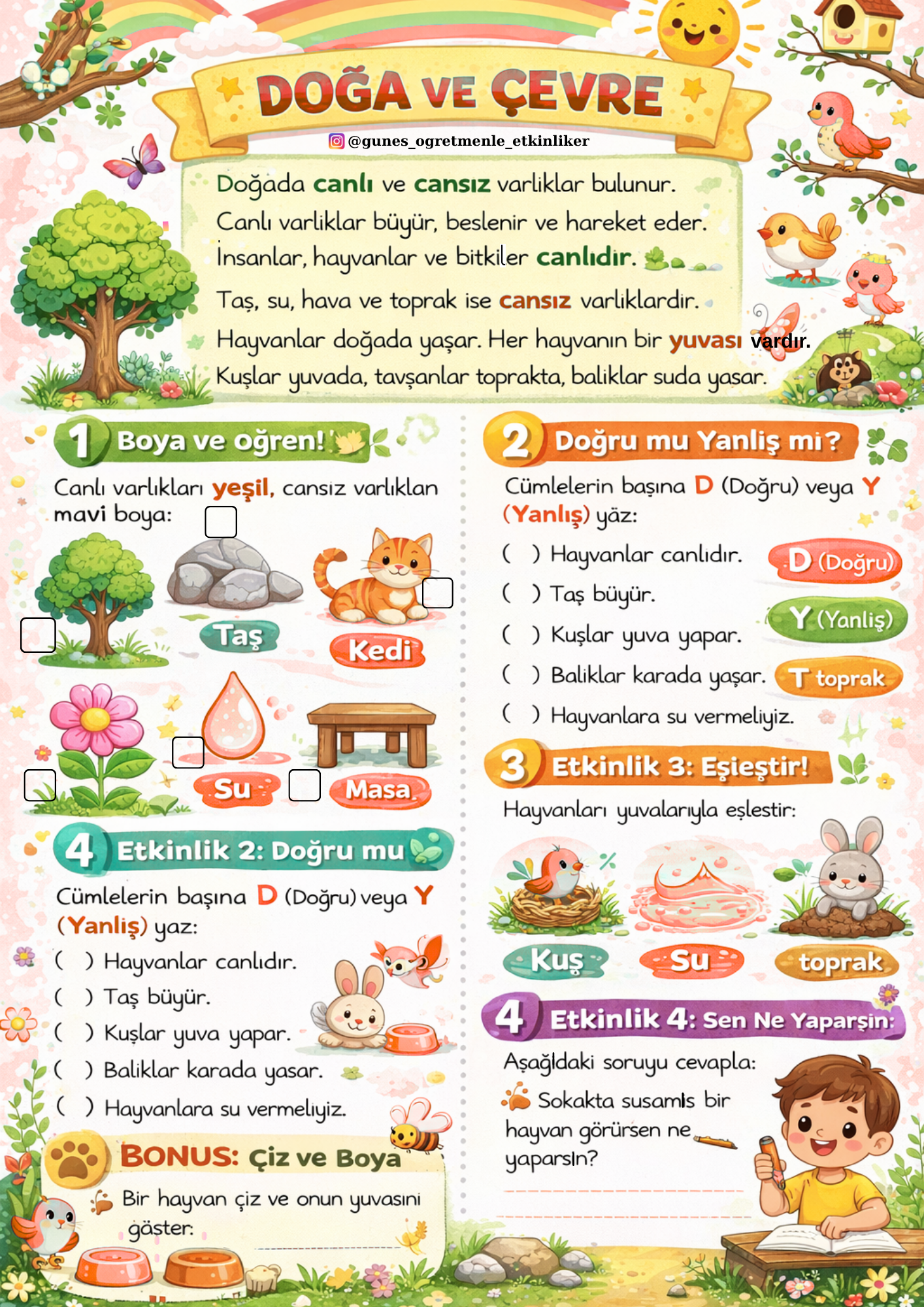 1.Sınıf Hayat Bilgisi Doğa ve Çevre