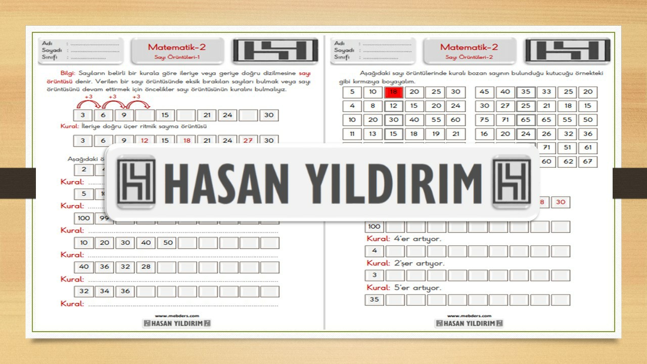 2.Sınıf Matematik Sayı Örüntüleri Çalışma Sayfaları