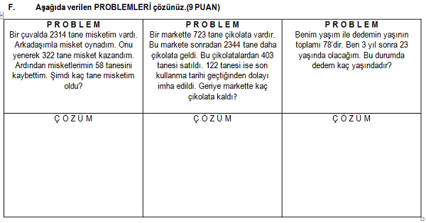 4.Sınıf Matematik Dersi 1.Dönem 2.Yazılı Sınavı