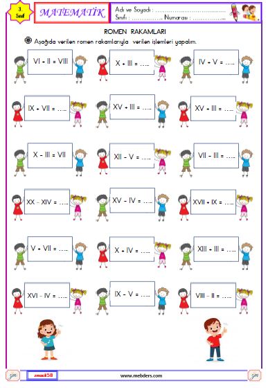 3. Sınıf Matematik Romen Rakamları Etkinliği 2