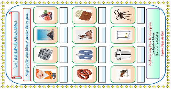 1. Sınıf İlk Okuma Yazma C Sesi Resimli Dikte Çalışması