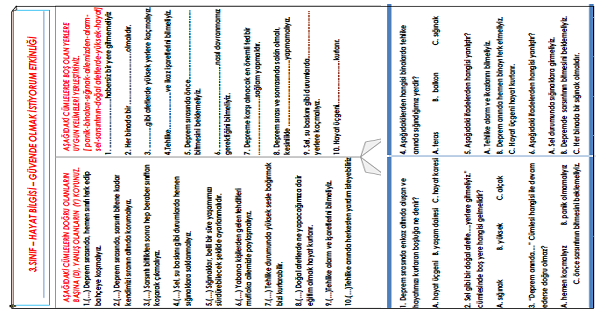 3.Sınıf - Hayat Bilgisi Güvende Olmak İçin Yapabileceklerimiz  Etkinliği
