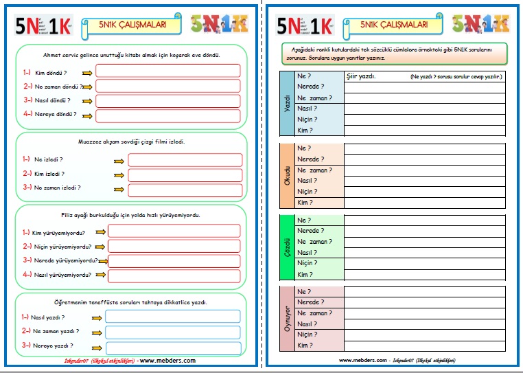 2.Sınıf Türkçe 5N1K Çalışmaları 2    (4 Sayfa)