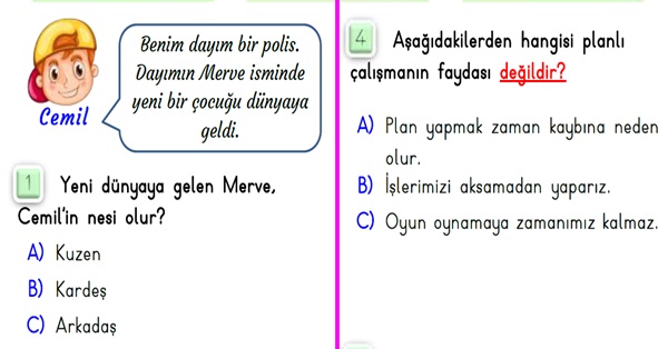 2.Sınıf Hayat Bilgisi Evimizde Hayat Ünitesi-Yaprak Test-2