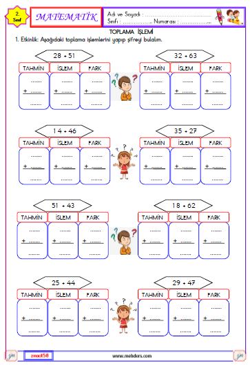 2. Sınıf Matematik Toplama İşlemi  Sonucu Tahmin Etme  Etkinliği 2