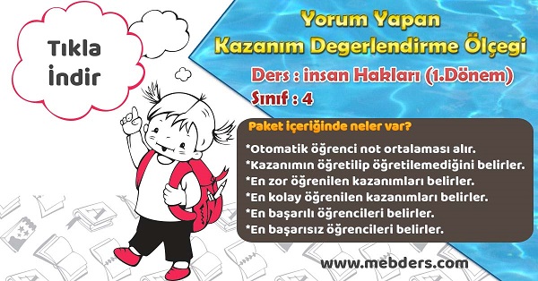 4.Sınıf İnsan Hakları, Yurttaşlık ve Demokrasi 1.Dönem Yorum Yapan Kazanım Değerlendirme Ölçeği