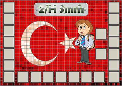 Model 54, 2H şubesi için Türk bayraklı fotoğraf eklemeli kapı süslemesi - 23 öğrencilik
