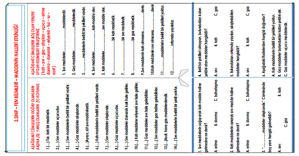 3.Sınıf Fen Bilimleri - Maddenin Halleri Etkinliği