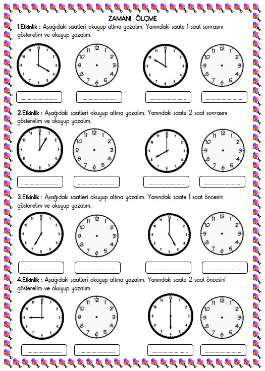 1. Sınıf Matematik Zamanı Ölçme , Saat Etkinliği 5