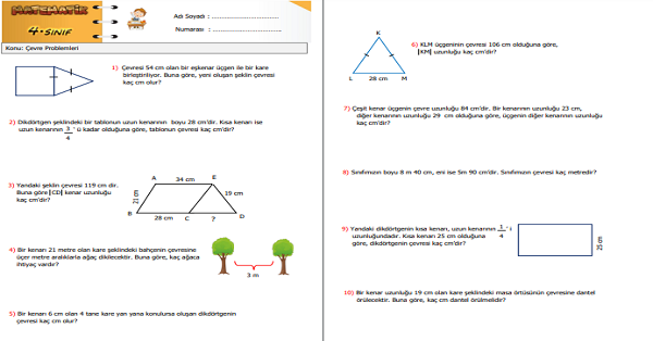 4.Sınıf Matematik Çevre Problemleri Etkinliği 2