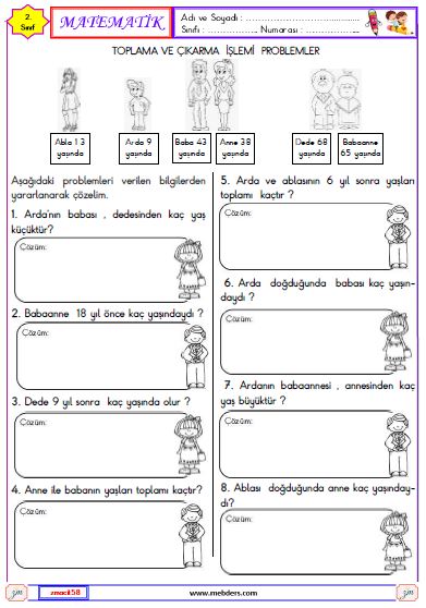 2. Sınıf Matematik Toplama ve Çıkarma İşlemi İle İlgili Problemler Etkinliği 7