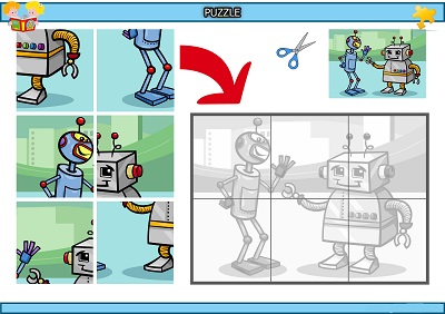 Kes yapıştır sevimli robotlar puzzle etkinlik