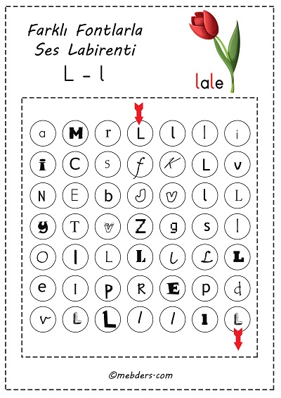 Farklı fontlarla ses labirenti - l sesi