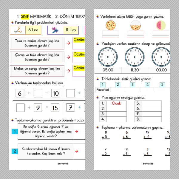 1. Sınıf Matematik - 2. Dönem Tekrar Etkinliği - 4