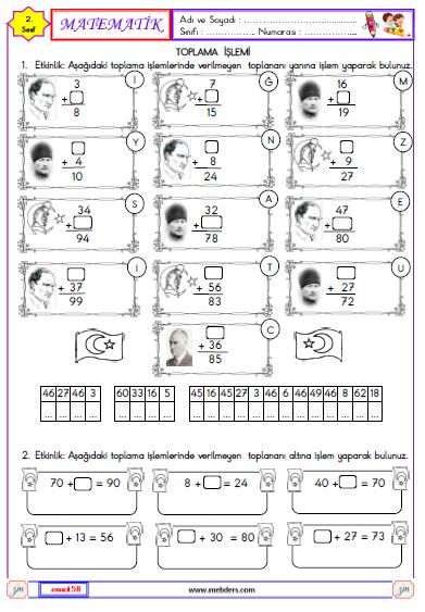 2. Sınıf Matematik Verilmeyen Toplananı Bulma Etkinliği 2