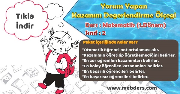 2020-2021 - 2.Sınıf Matematik 1.Dönem Yorum Yapan Kazanım Değerlendirme Ölçeği