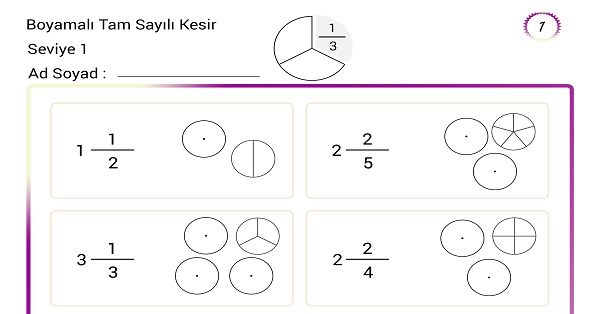 Boyamalı tam sayılı kesir etkinliği 1