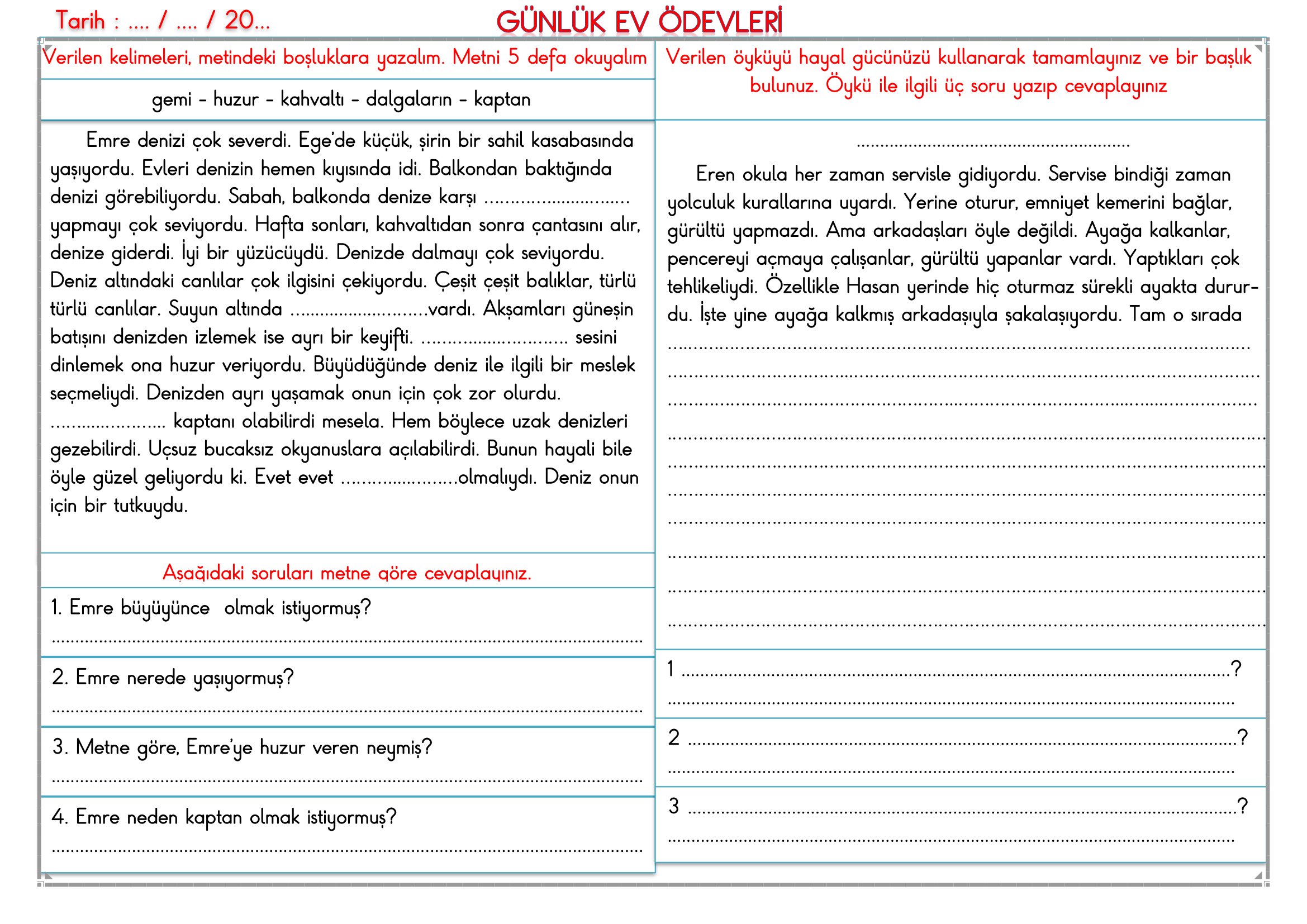 2.Sınıf - 27 Mart 2026 Günlük Ev Ödevleri