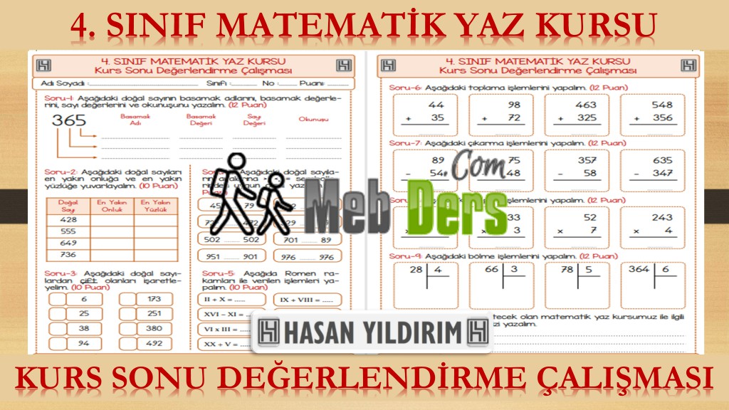 4.Sınıf Matematik Yaz Kursu - Kurs Sonu Değerlendirme Çalışması