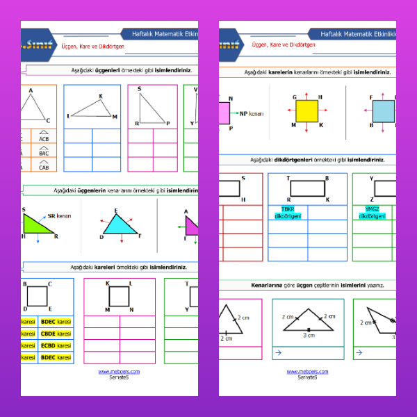 4. Sınıf Matematik - Üçgen, Kare ve Dikdörtgen Etkinliği