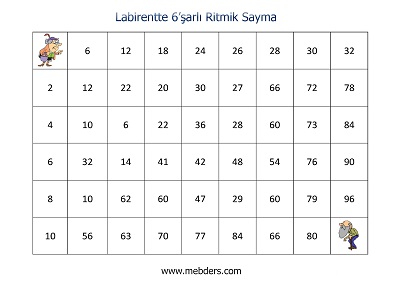 Labirentte 6'şarlı Ritmik Sayma