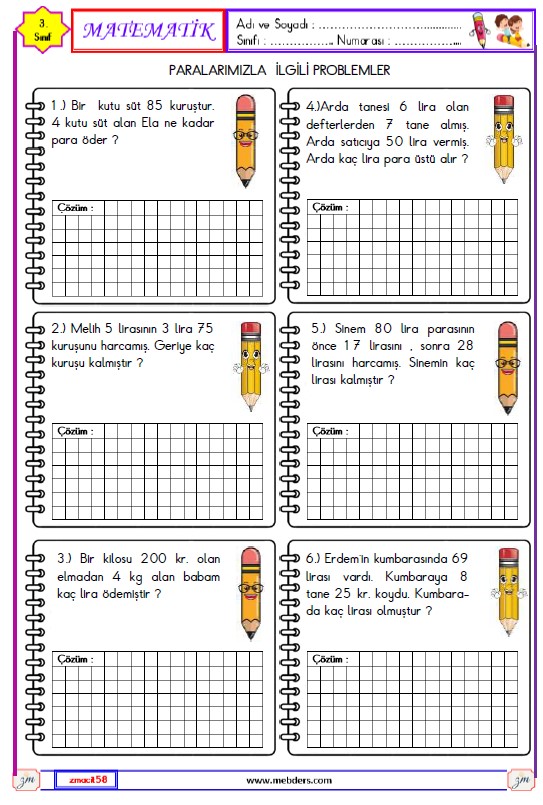 3. Sınıf Matematik Paralarımız ile İlgili Problemler Etkinliği 1