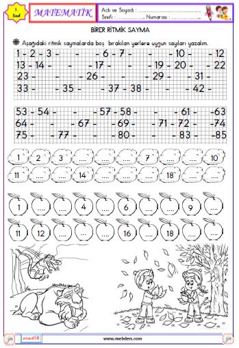 1. Sınıf Matematik Birer  Ritmik Sayma Etkinliği