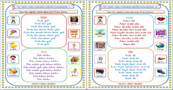 1. Sınıf İlk Okuma Yazma D-d Sesi Hızlı Okuma Çalışması