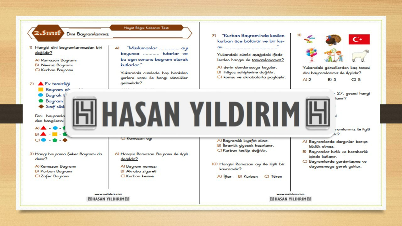 2.Sınıf Hayat Bilgisi Dini Bayramlarımız Testi