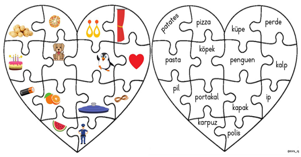 1.Sınıf İlk Okuma Yazma P-p Sesi Oku Eşleştir Kalp Puzzle Çalışması