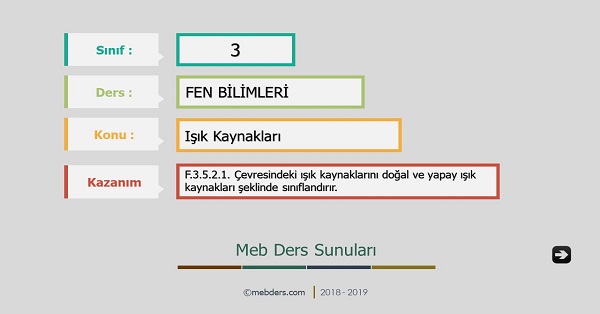 3.Sınıf Fen Bilimleri Işık Kaynakları Sunusu