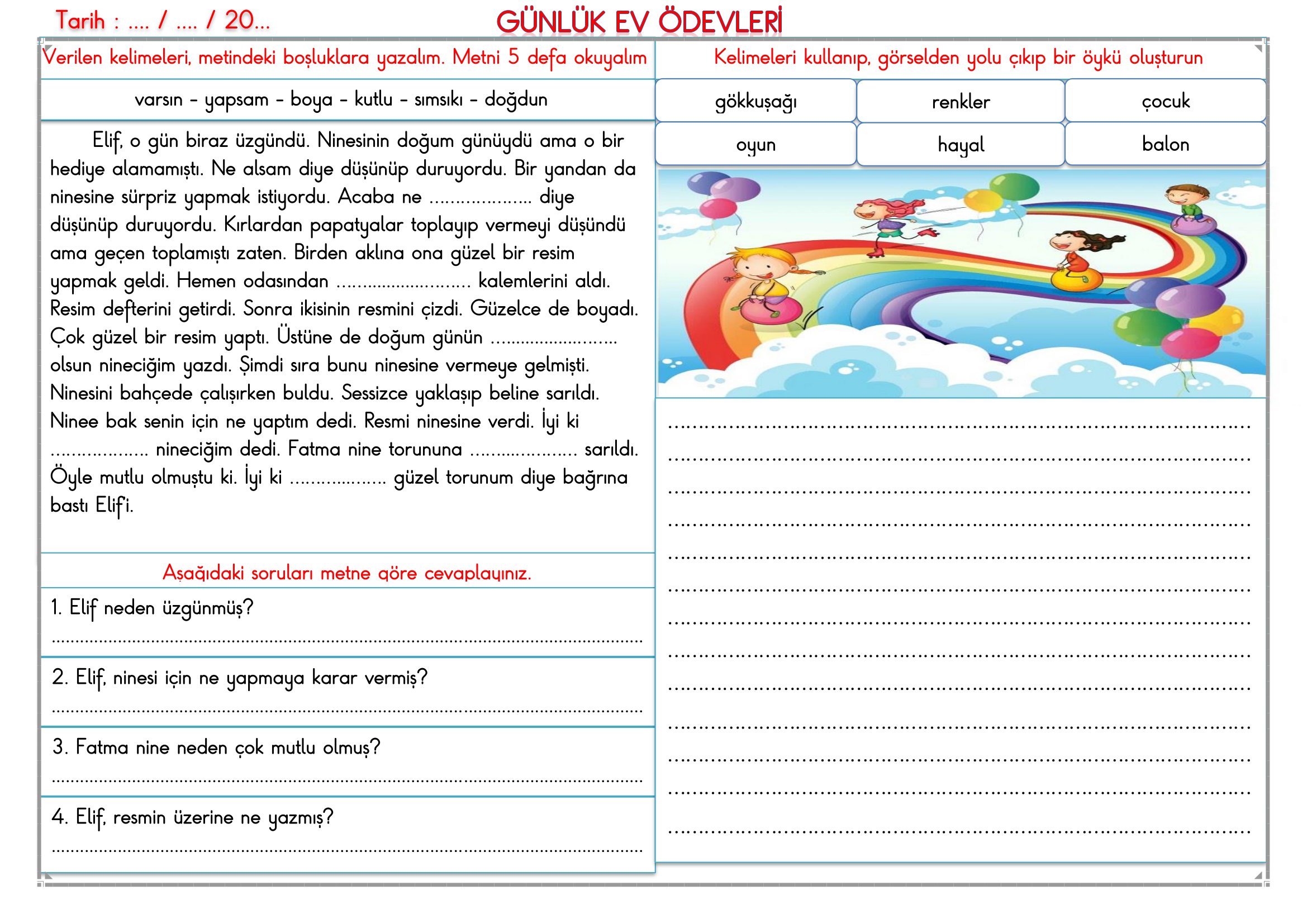 2.Sınıf - 09 Mart 2026 Günlük Ev Ödevleri