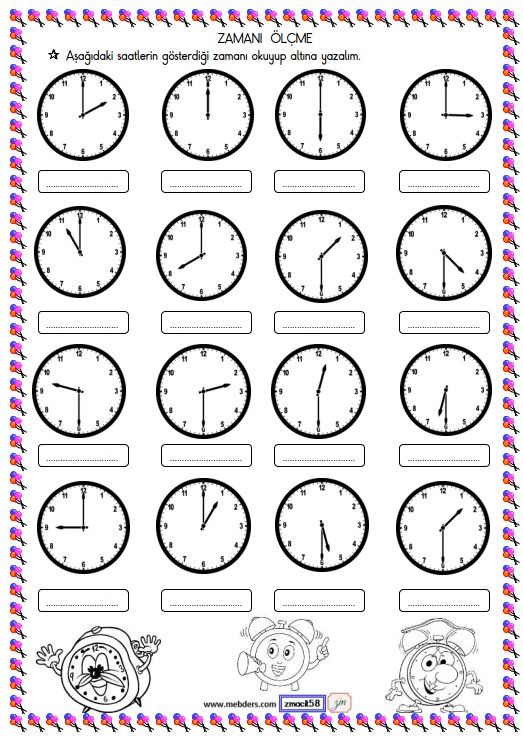 1. Sınıf Matematik Zamanı Ölçme , Saat Etkinliği 6