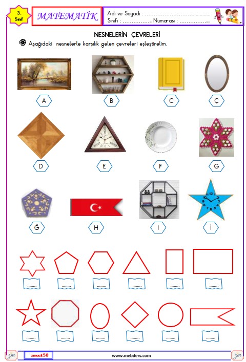 3. Sınıf Matematik Nesnelerein Çevre Uzunluğu Etkinliği 3