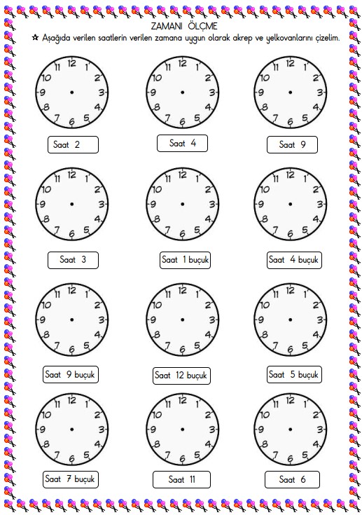 1. Sınıf Matematik Zamanı Ölçme , Saat Etkinliği 4