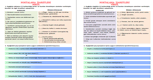 4. Sınıf Türkçe Nokta Ve Virgül Etkinliği