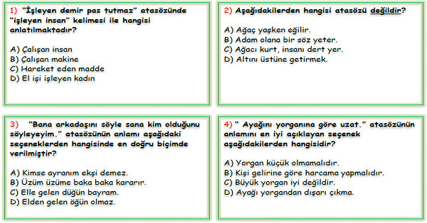 4.Sınıf Türkçe Atasözleri Test-2