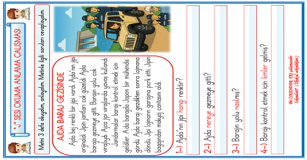 1. Sınıf İlk Okuma Yazma J-j Sesi Okuma Anlama Çalışması