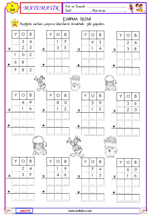 3. Sınıf Matematik Çarpma İşlemi Etkinliği 15