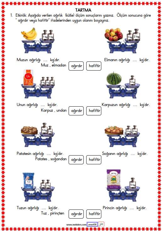 2. Sınıf Matematik Tartma Etkinliği 2