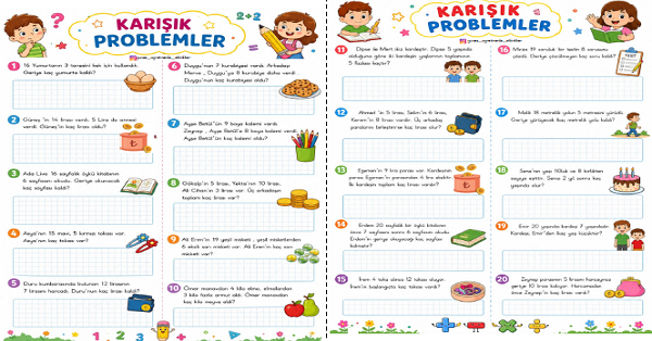 1. Sınıf Matematik Karışık Problemler Çalışması 3