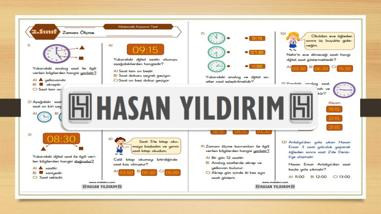 2.Sınıf Matematik Zamanı Ölçme Testi