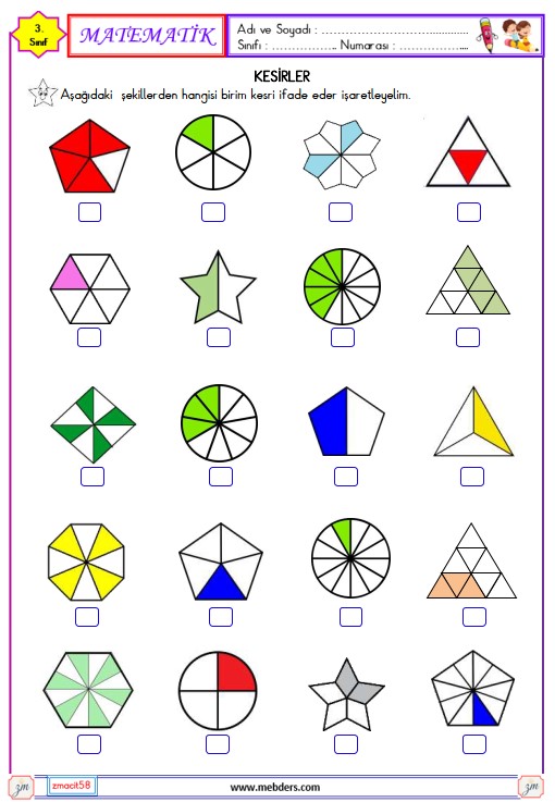 3. Sınıf Matematik Kesirler Etkinliği 4