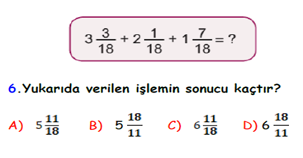 4.Sınıf Matematik Kesirler Yaprak Test-9