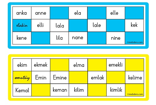 1.Sınıf İlkokuma Öğrenilen Sözcüklerle Tombala Oyunu