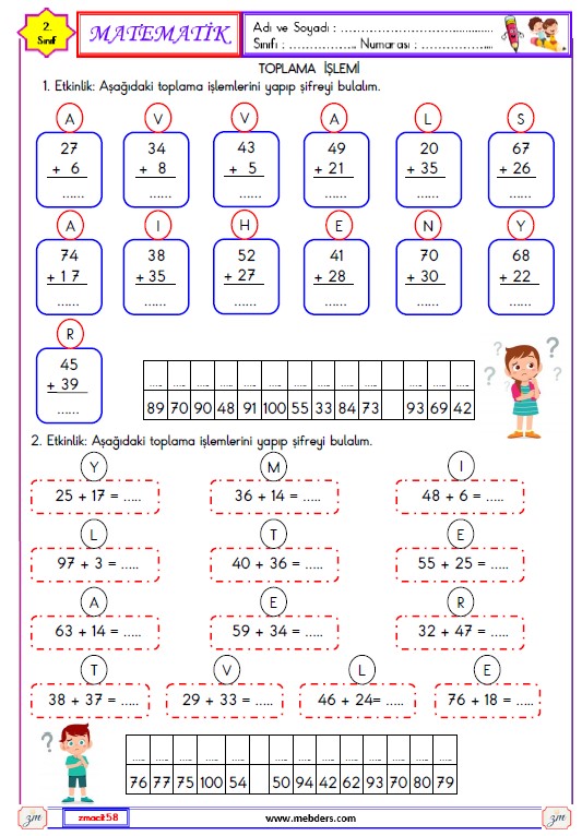 2. Sınıf Matematik Toplama İşlemi Etkinliği 4