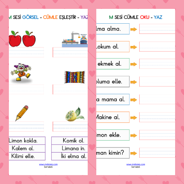 1. Sınıf İlkokuma Yazma - M Sesi Cümle Etkinliği