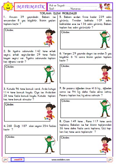 3. Sınıf Matematik Toplama İşlemi Problemleri Etkinliği 2